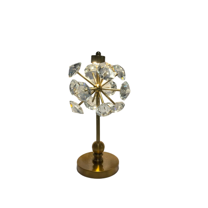 Vintage Brass & Crystal Lotus Side Table Lamp
