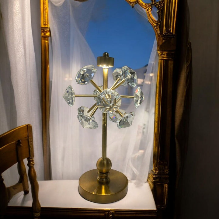 Vintage Brass & Crystal Lotus Side Table Lamp
