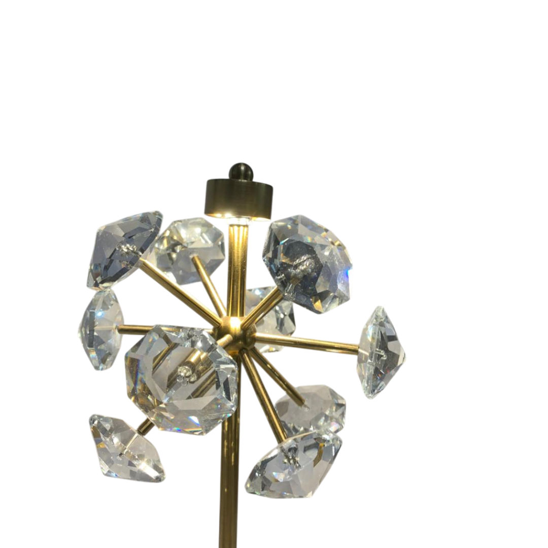 Vintage Brass & Crystal Lotus Side Table Lamp