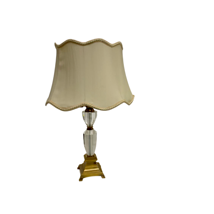 Vintage Brass Side Table Lamp with Heavy Crystal