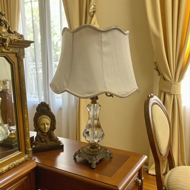 Vintage Heavy Crystal & Brass Side Table Lamp