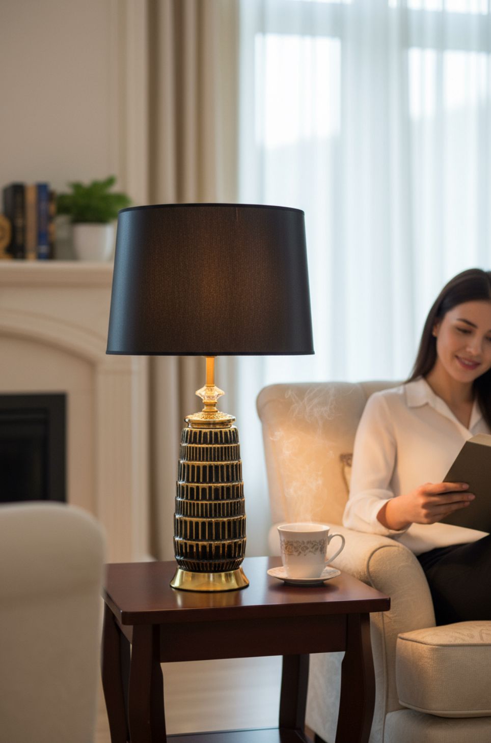 Black & Gold Textured Ceramic Lamp