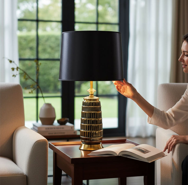 Black & Gold Textured Ceramic Lamp