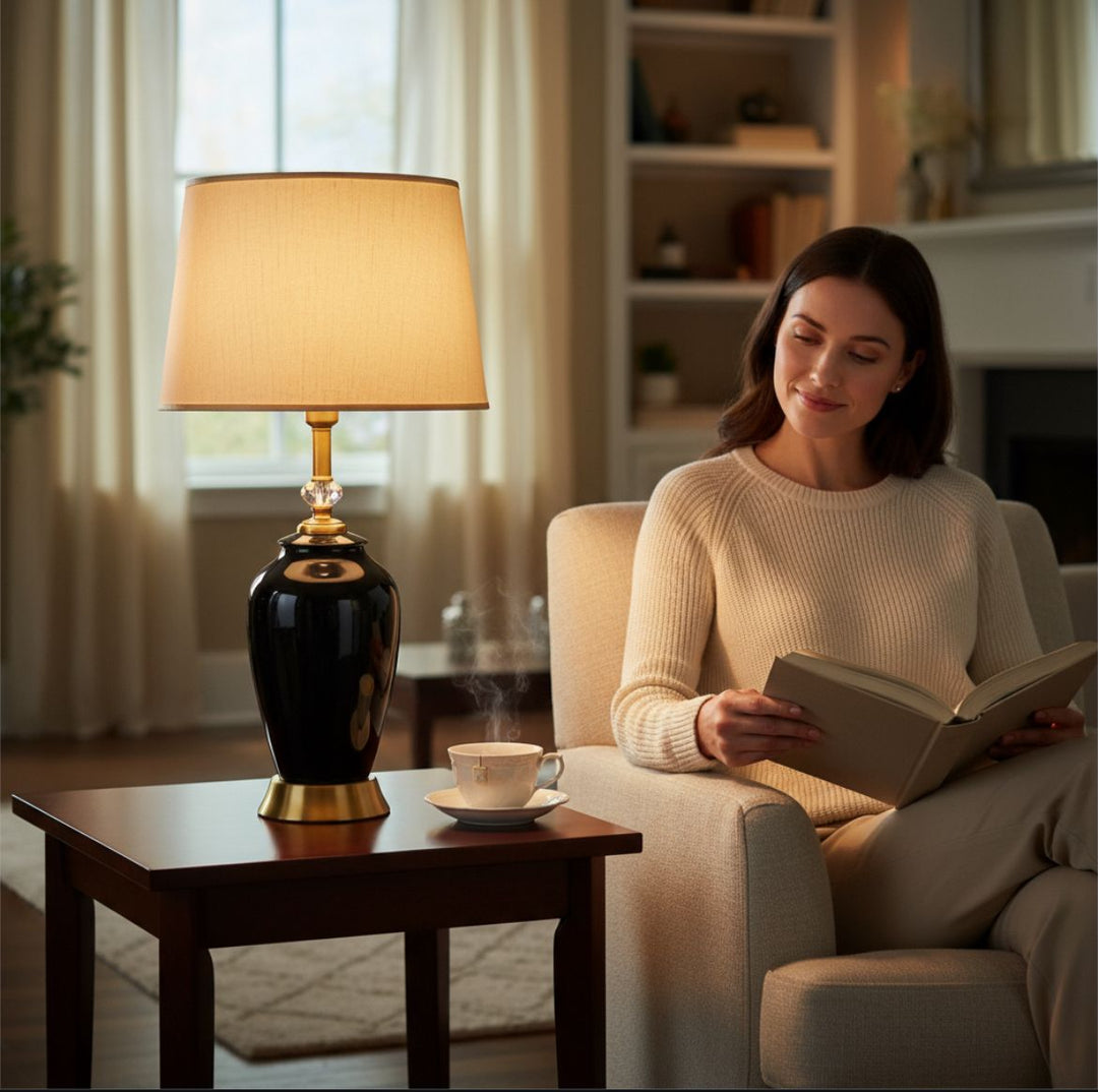 Classic Jet-Black Porcelain Table Lamp