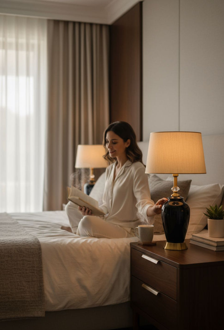 Classic Jet-Black Porcelain Table Lamp