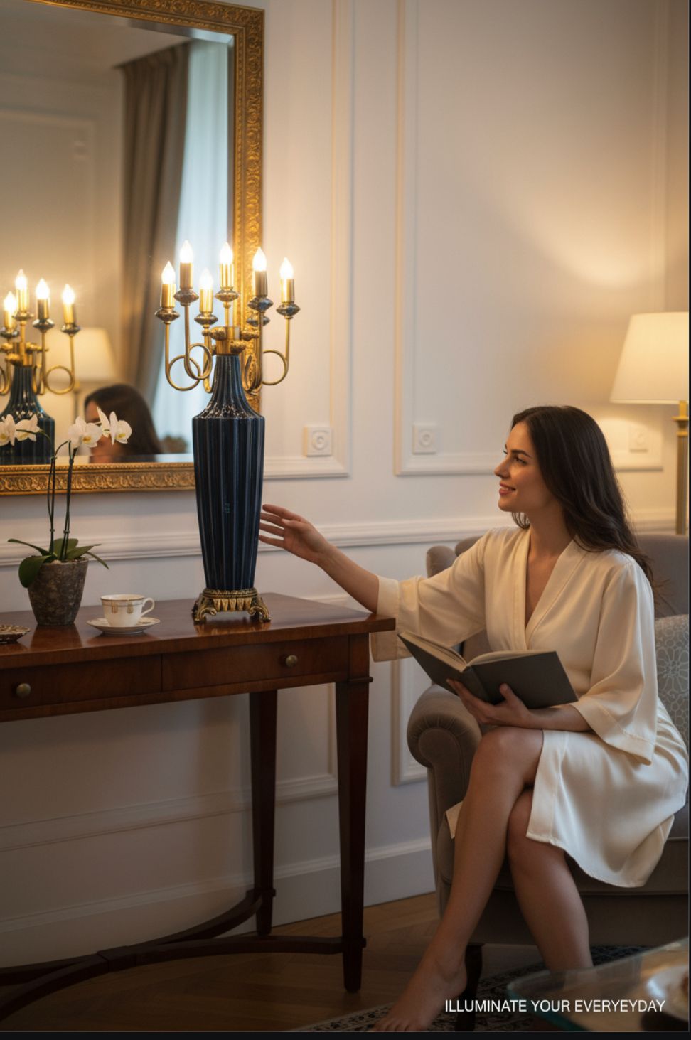 Vintage Ceramic & Gilded Brass Side Table Lamp