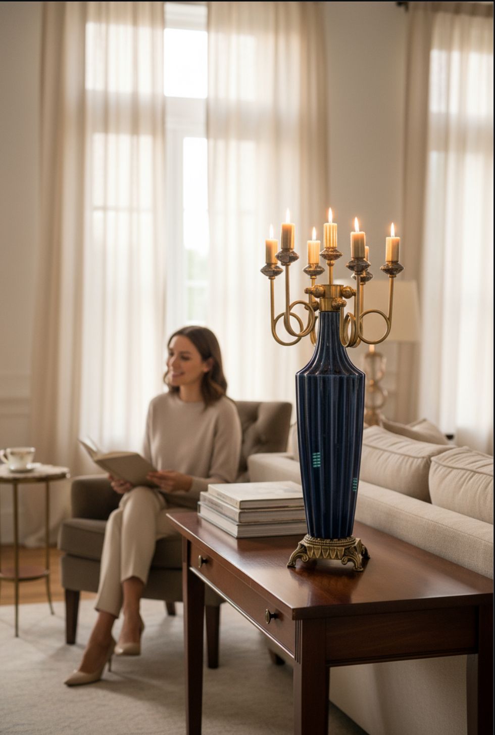 Vintage Ceramic & Gilded Brass Side Table Lamp