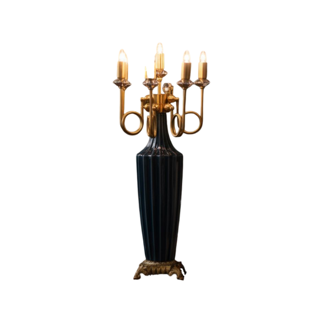 Vintage Ceramic & Gilded Brass Side Table Lamp