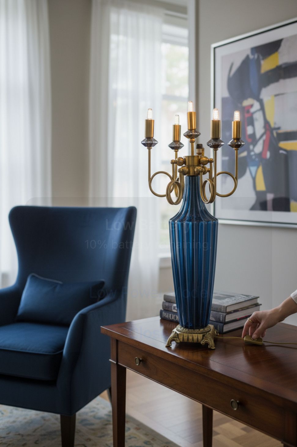 Vintage Ceramic & Gilded Brass Side Table Lamp
