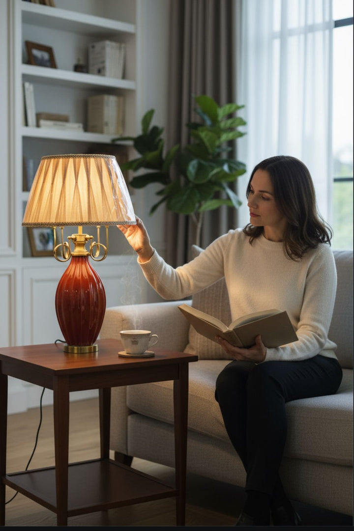 Royal Cherry Red Porcelain Side Table Lamp