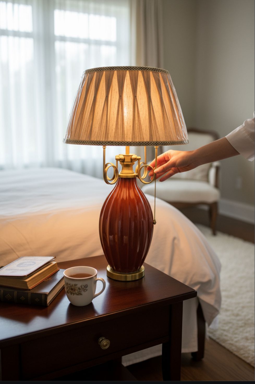 Royal Cherry Red Porcelain Side Table Lamp