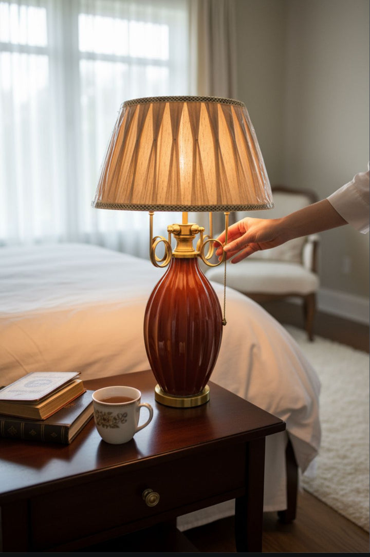 Royal Cherry Red Porcelain Side Table Lamp