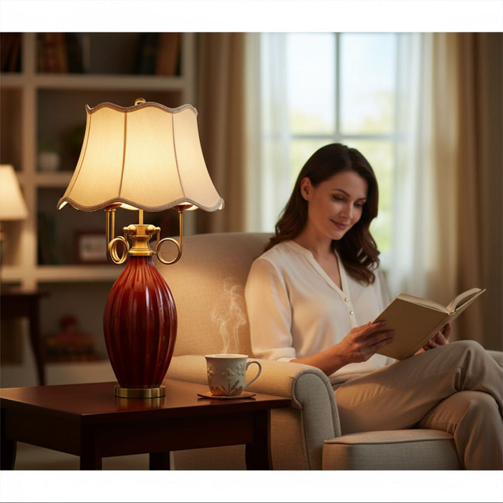 Royal Cherry Red Porcelain Side Table Lamp