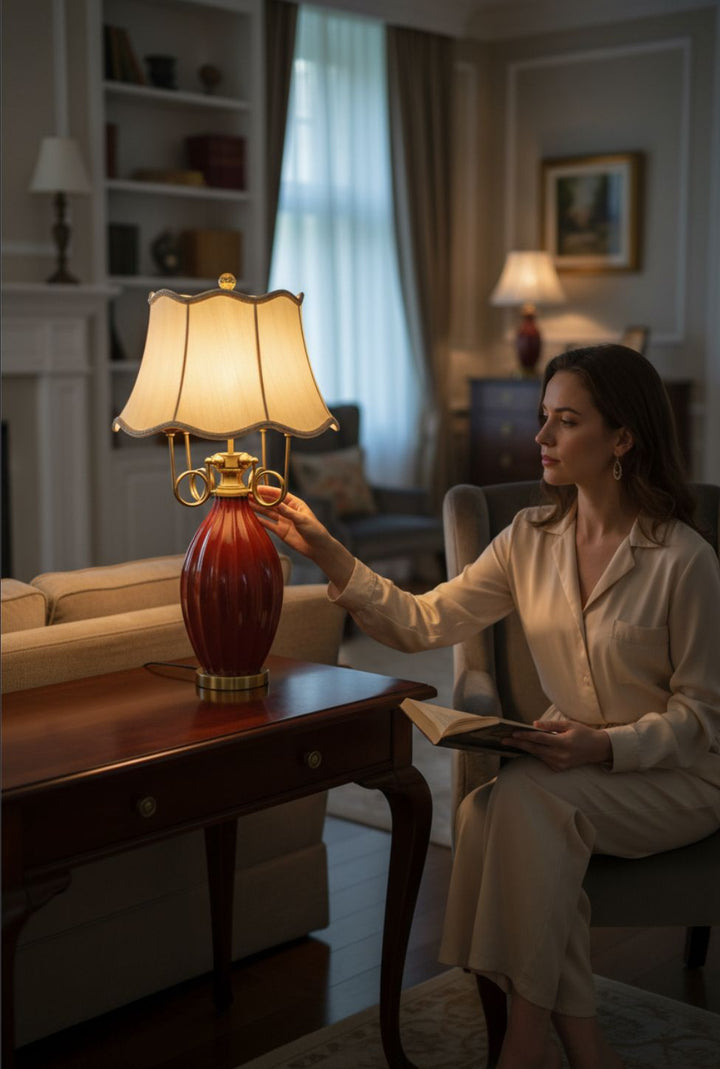 Royal Cherry Red Porcelain Side Table Lamp