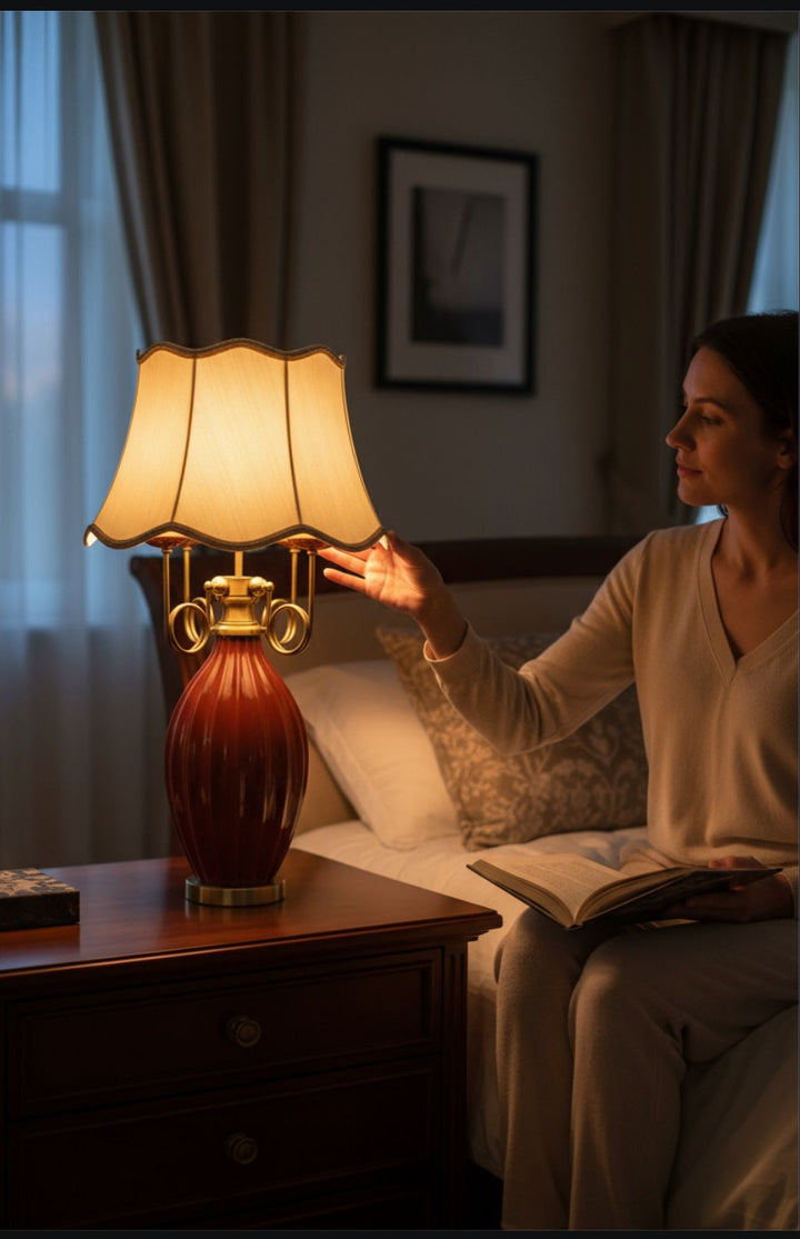 Royal Cherry Red Porcelain Side Table Lamp