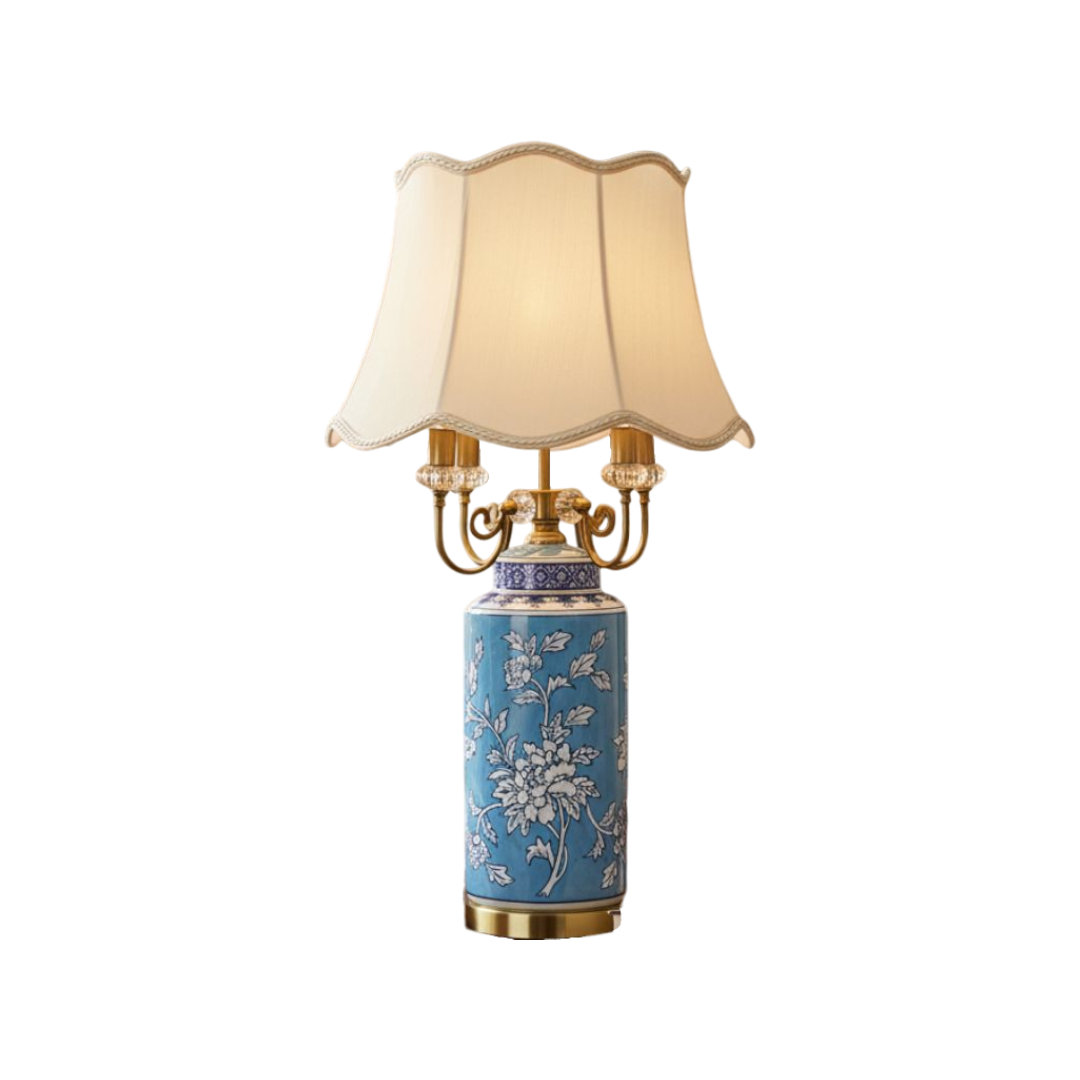 Oriental Azure Blue Floral Porcelain Table Lamp