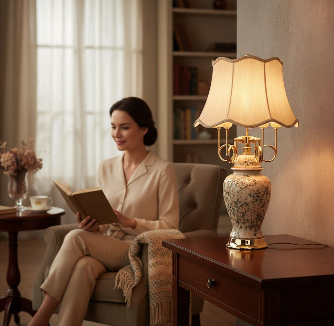 Ivory Floral Porcelain Master Table Lamp