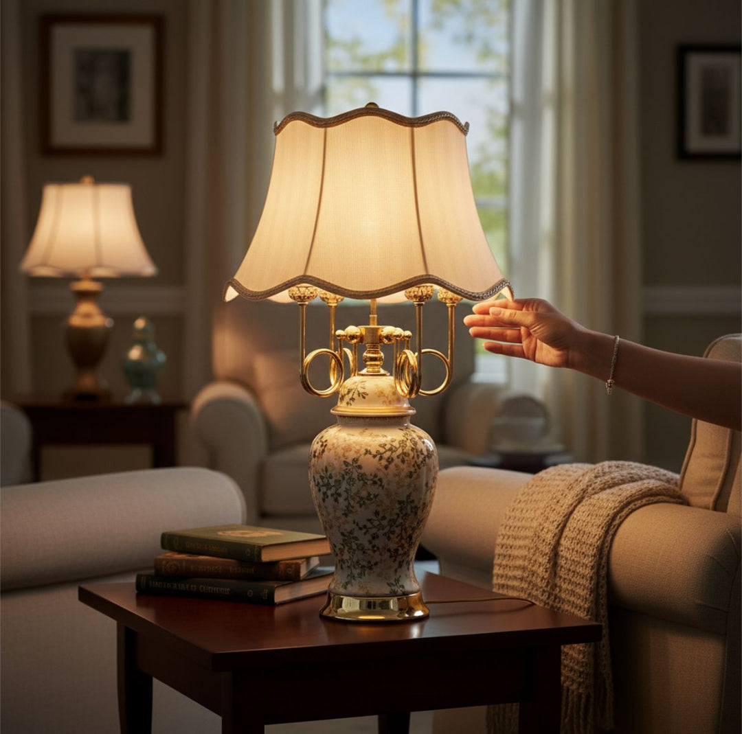 Ivory Floral Porcelain Master Table Lamp