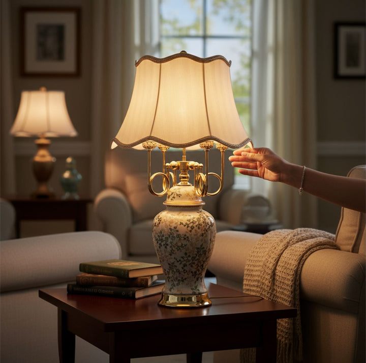 Ivory Floral Porcelain Master Table Lamp