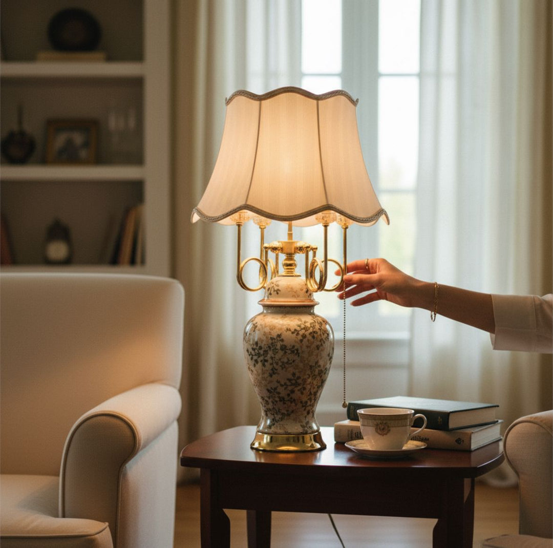 Ivory Floral Porcelain Master Table Lamp