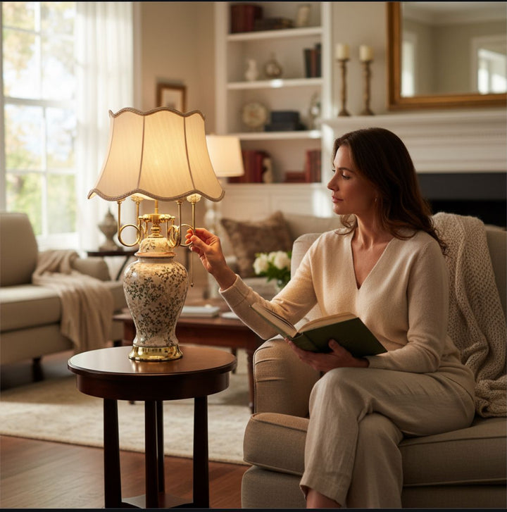 Ivory Floral Porcelain Master Table Lamp