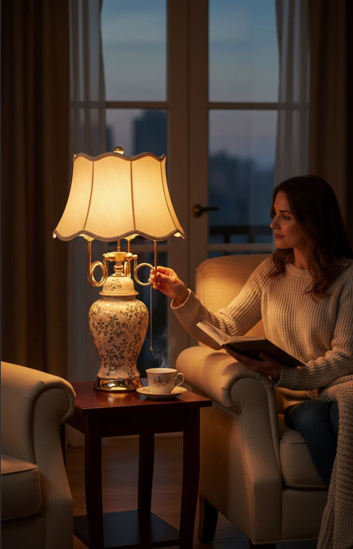 Ivory Floral Porcelain Master Table Lamp