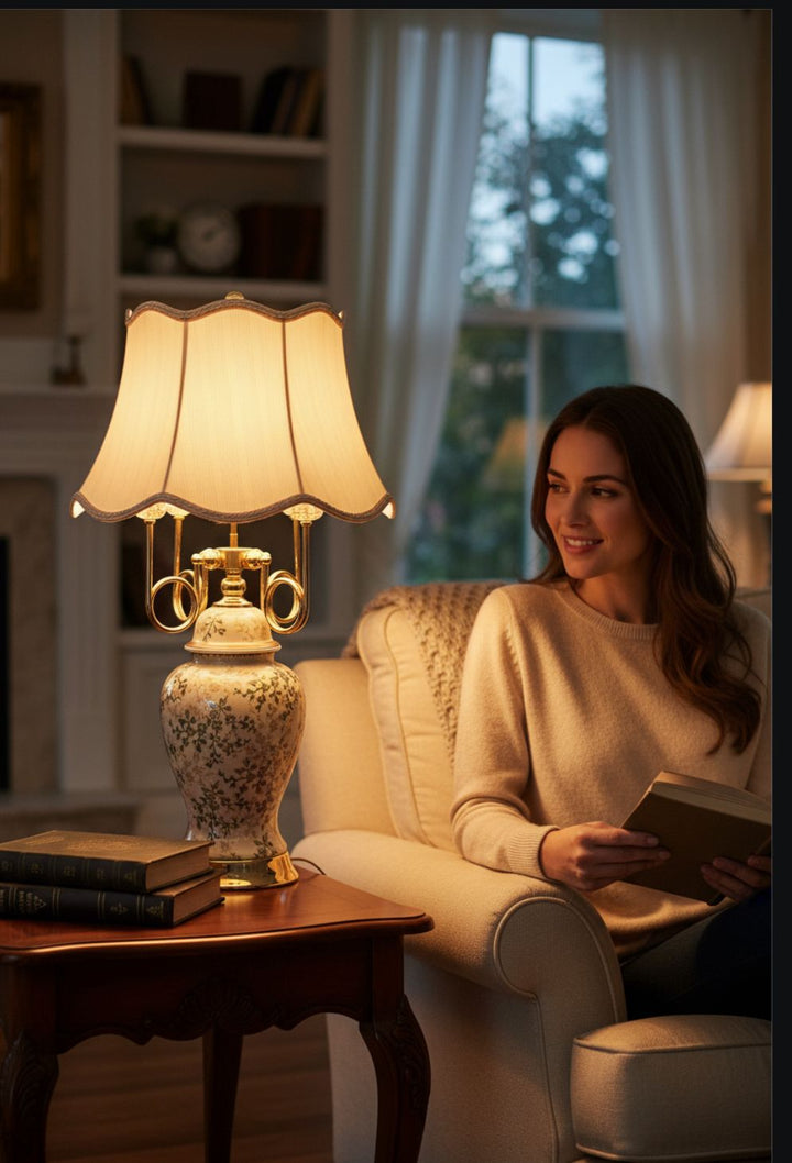 Ivory Floral Porcelain Master Table Lamp