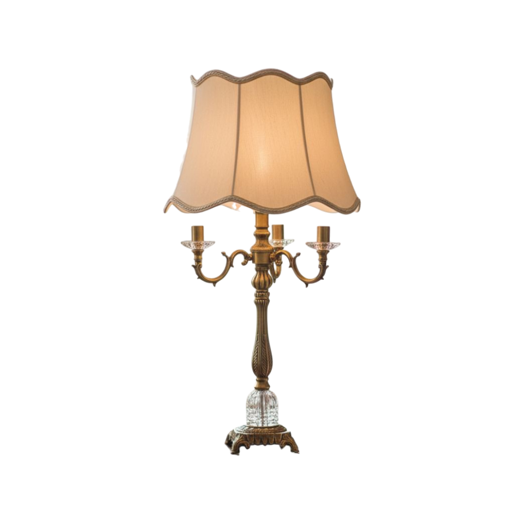 Vintage Heavy Brass & Crystal Lotus Side Table Lamp