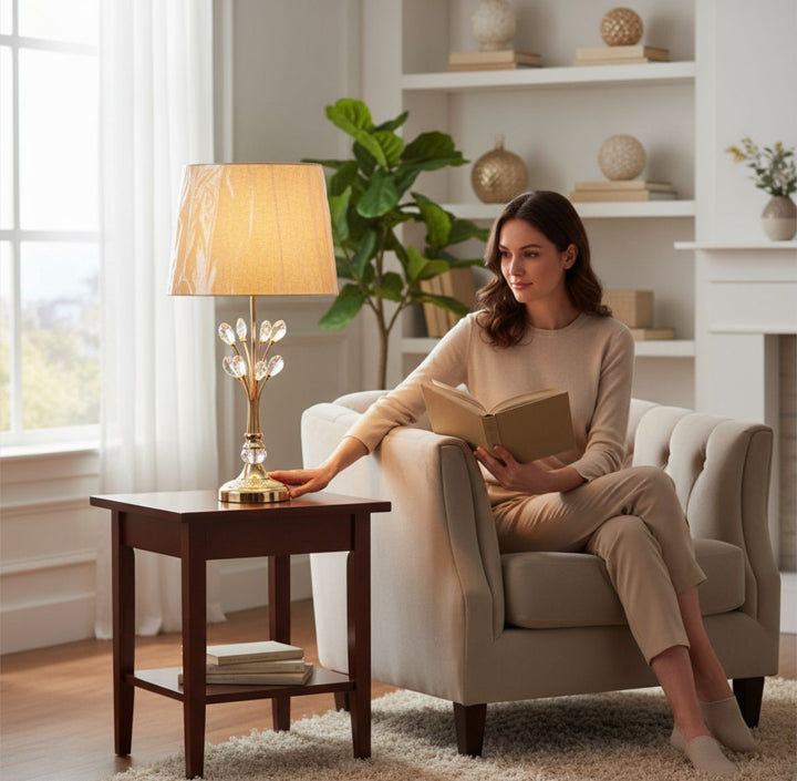 Modern Metallic Side Table Lamp with Crystal Accents