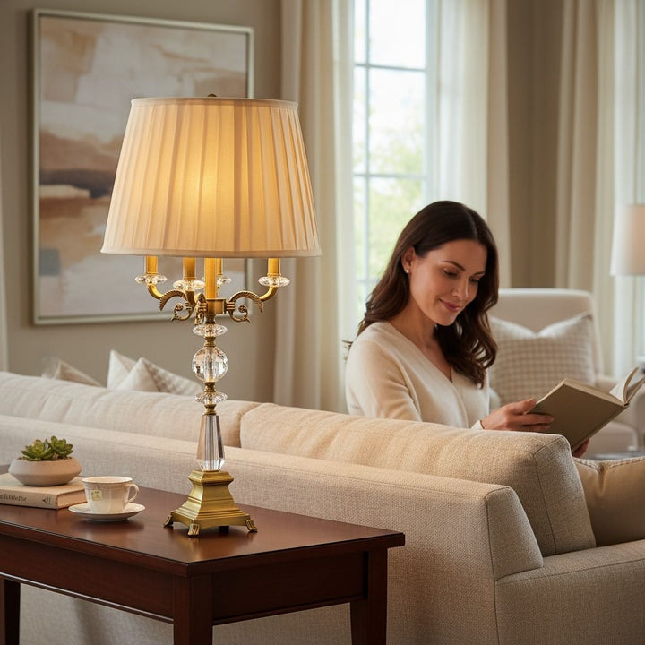 Victoria Brass & Crystal Side Table Lamp