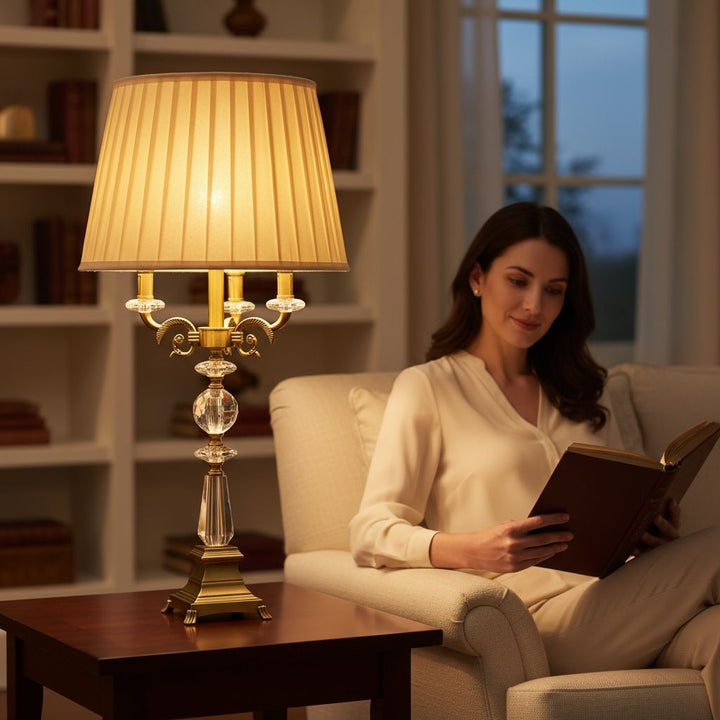 Victoria Brass & Crystal Side Table Lamp