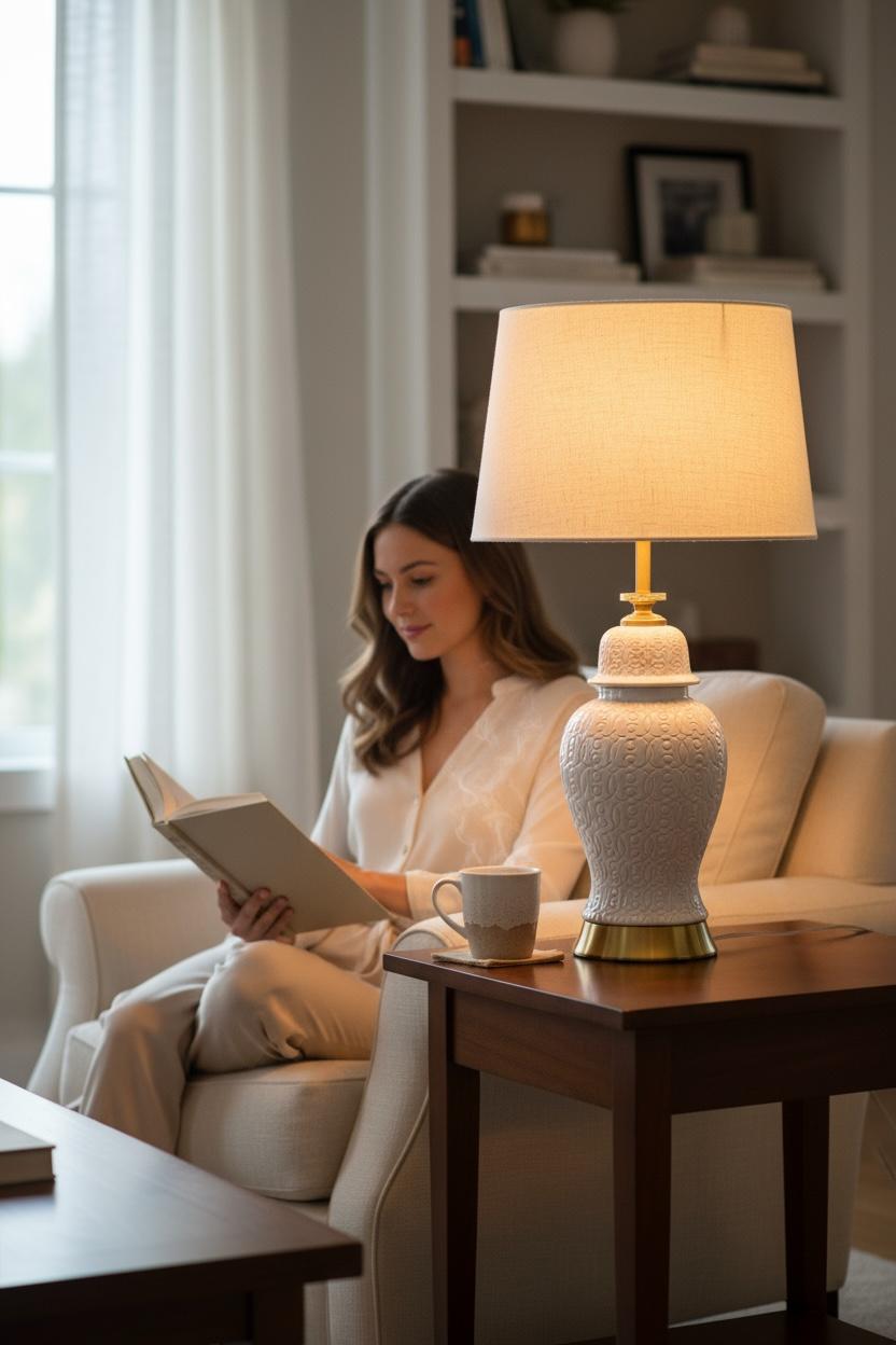 Embossed White Porcelain Lamp