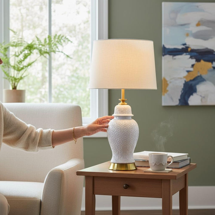 Embossed White Porcelain Lamp