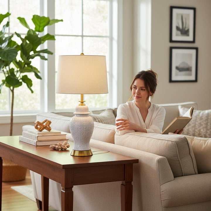 Embossed White Porcelain Lamp