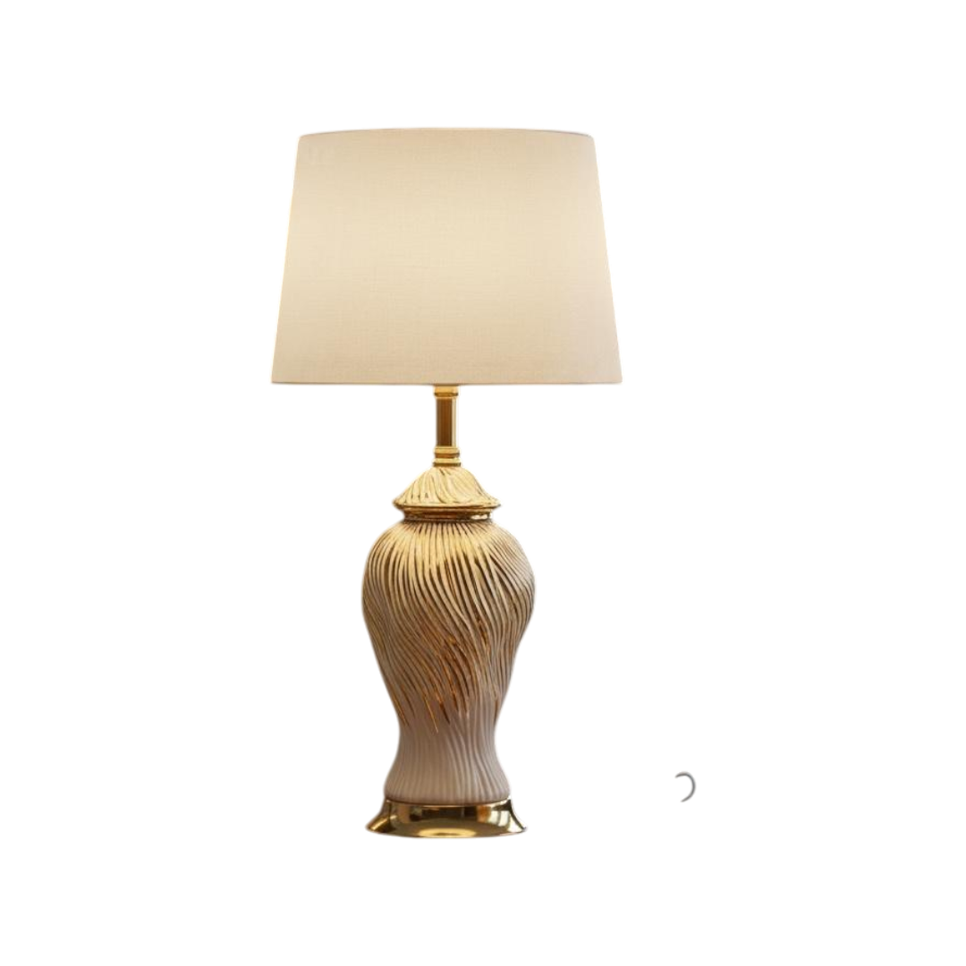 Gold-Accented Wave-Pattern Ceramic Lamp