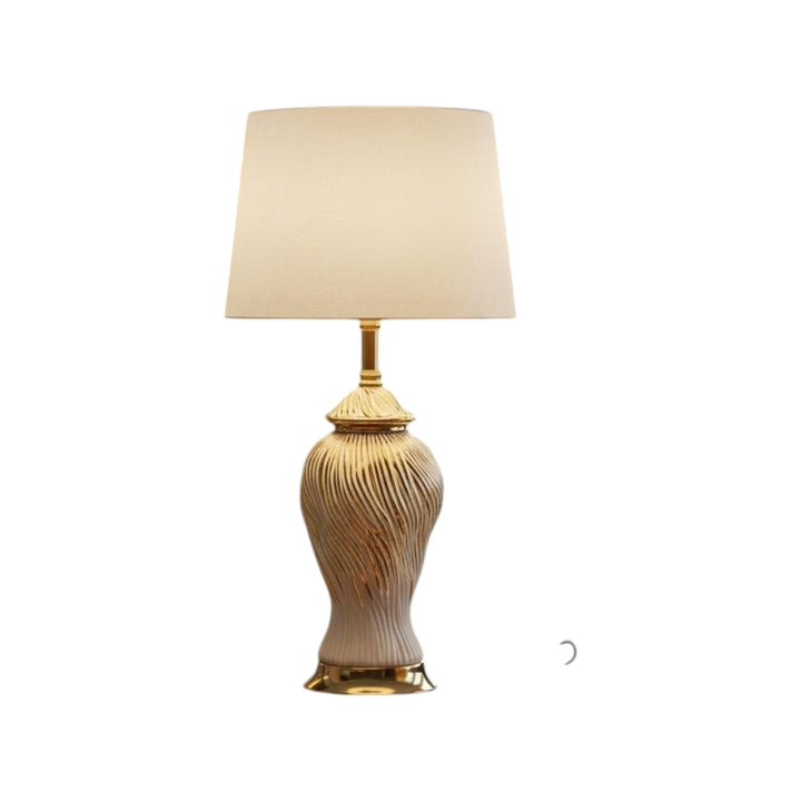 Gold-Accented Wave-Pattern Ceramic Lamp