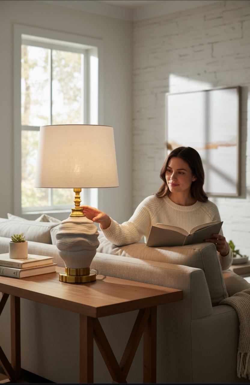 Sculpted Stone-Texture Ceramic Lamp