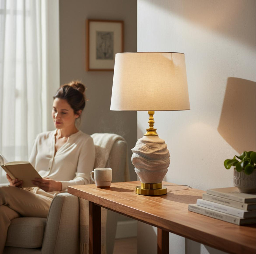 Sculpted Stone-Texture Ceramic Lamp