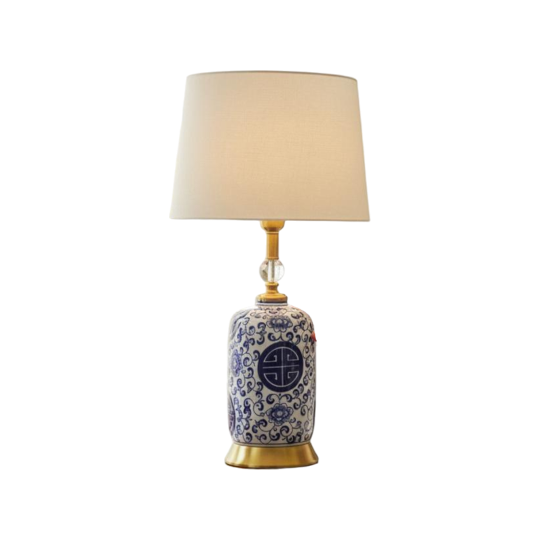 Oriental Chinese Blue Pottery Ceramic Lamp