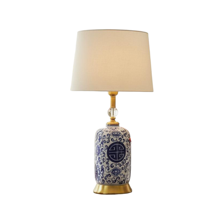 Oriental Chinese Blue Pottery Ceramic Lamp
