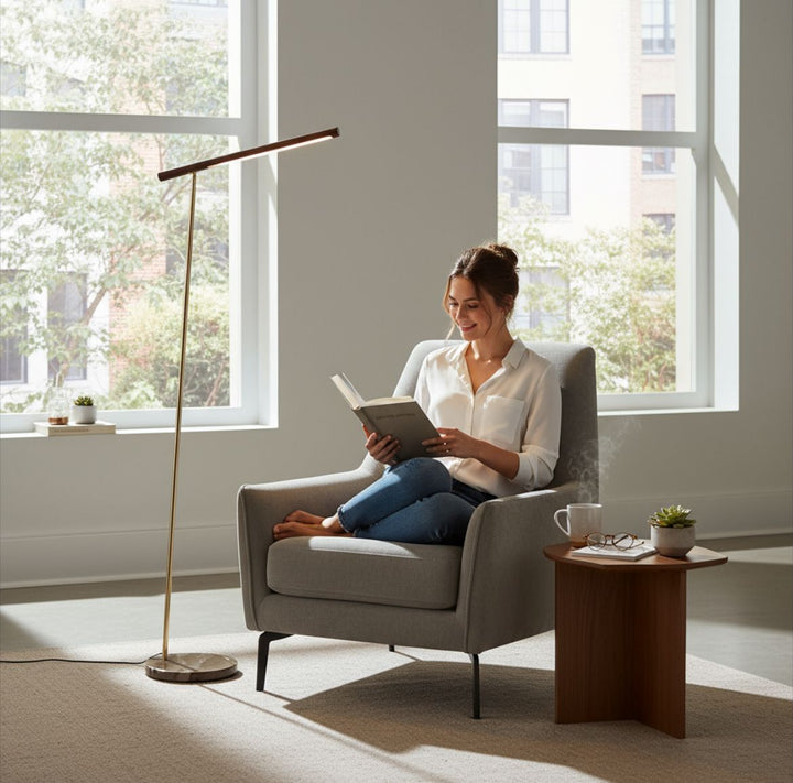 Modern LED Floor Lamp with Wooden Texture Finish