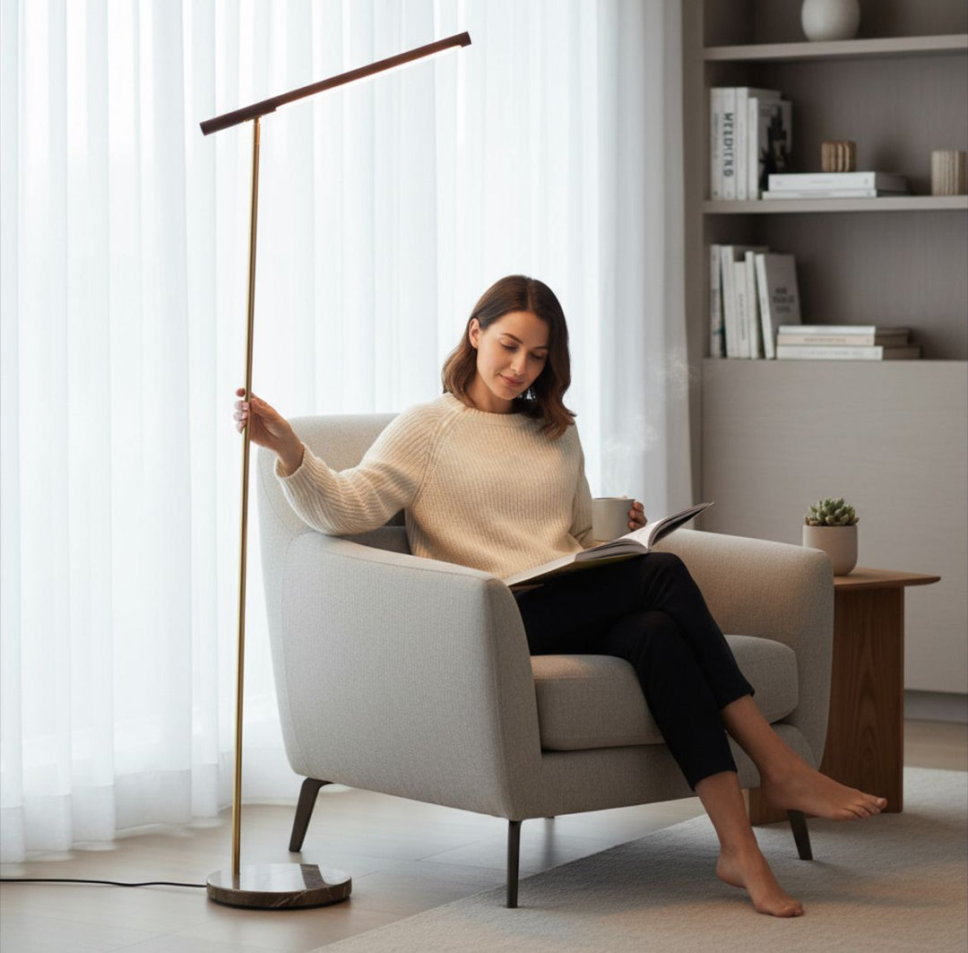 Modern LED Floor Lamp with Wooden Texture Finish