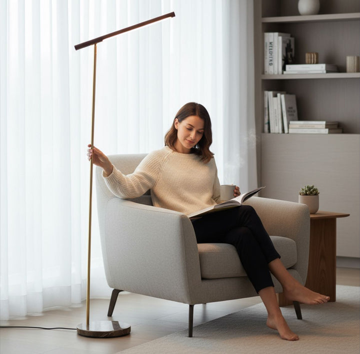 Modern LED Floor Lamp with Wooden Texture Finish