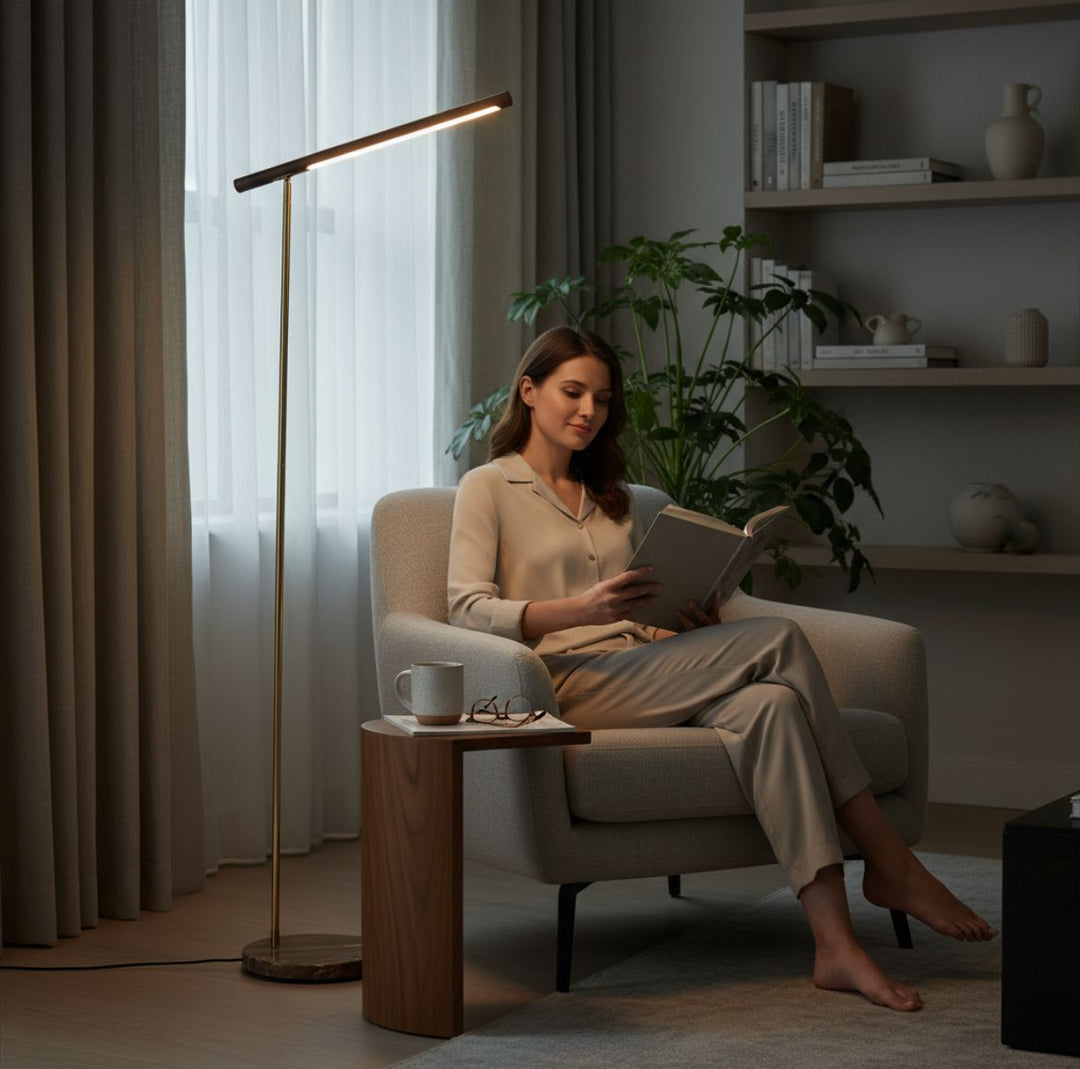 Modern LED Floor Lamp with Wooden Texture Finish