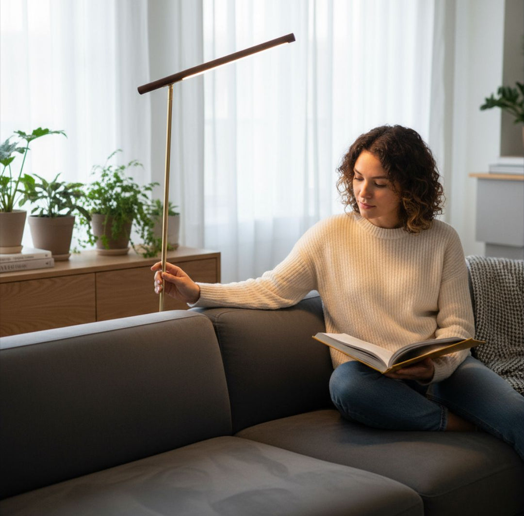 Modern LED Floor Lamp with Wooden Texture Finish