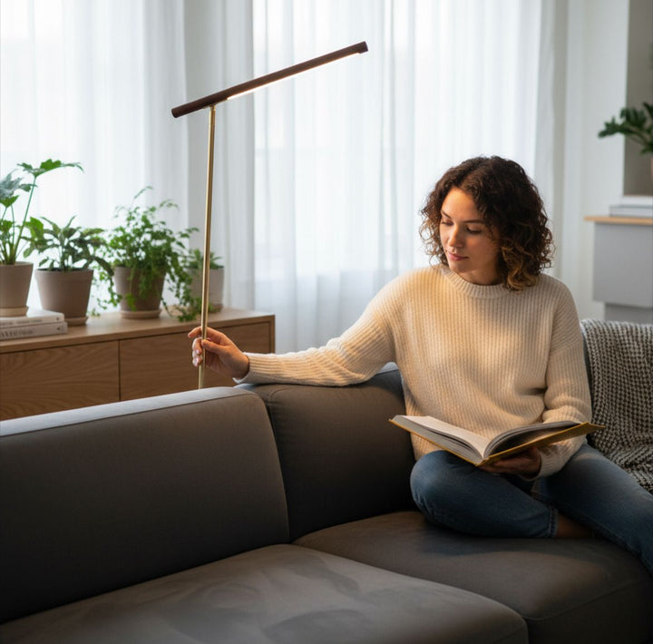 Modern LED Floor Lamp with Wooden Texture Finish