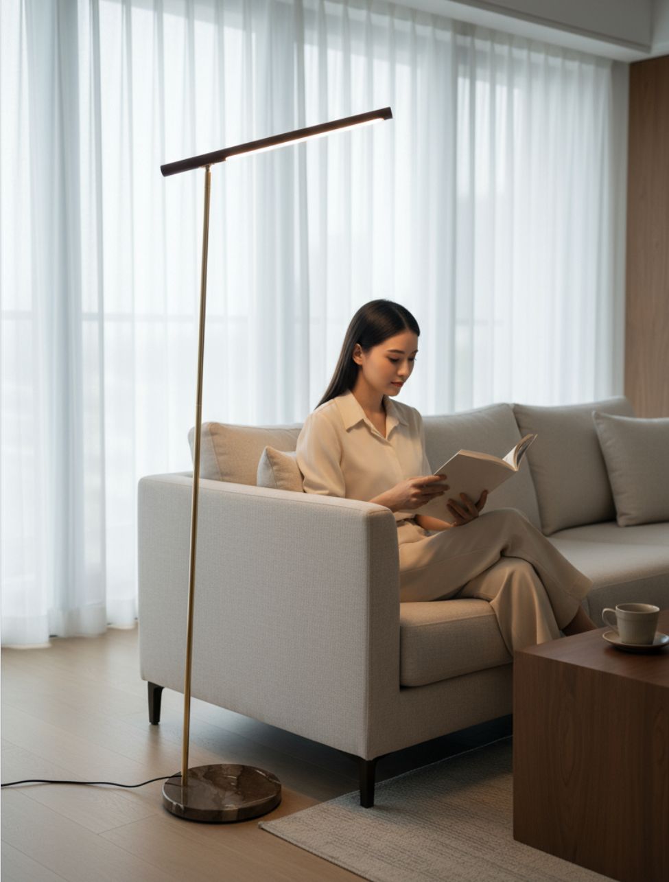 Modern LED Floor Lamp with Wooden Texture Finish