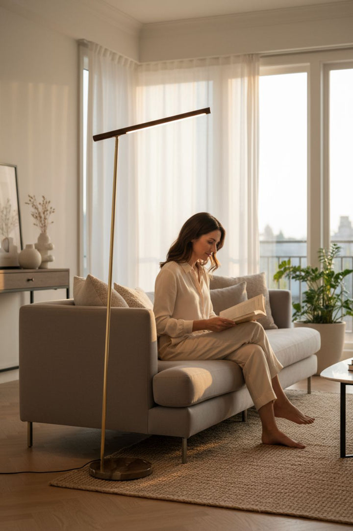 Modern LED Floor Lamp with Wooden Texture Finish