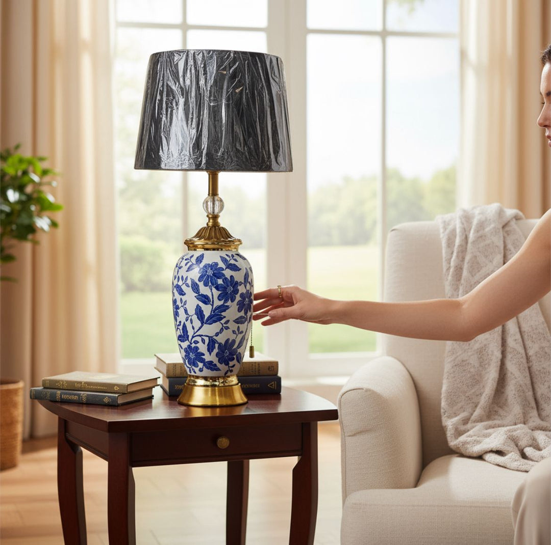 Royal Indigo Elegance Porcelain Side Table Lamp