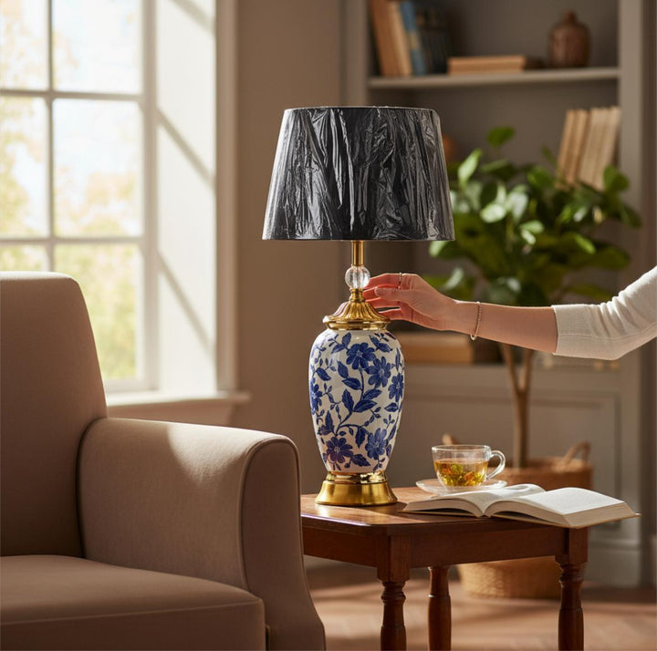 Royal Indigo Elegance Porcelain Side Table Lamp